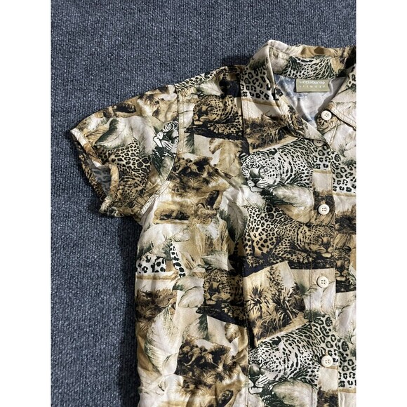 Vintage Liz Claiborne Blouse Women's XL Jungle Safari Print Short Sleeve - Picture 2 of 12
